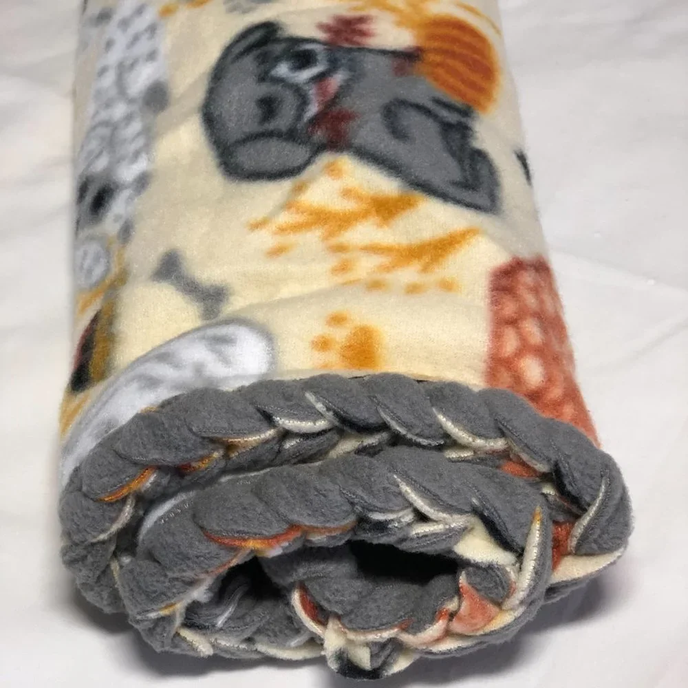 Small Dog or Cat Blanket Throw shopping cart soft handmade braided edges red gry
